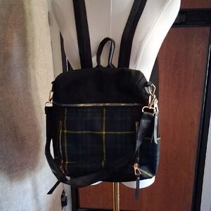 Plaid Backpack with Black Green And Blue Accents
